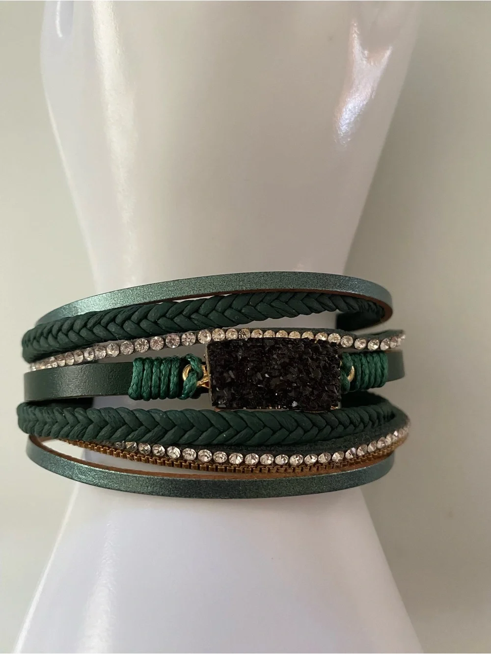 Green Multi-Strand Druzy Wrap Bracelet